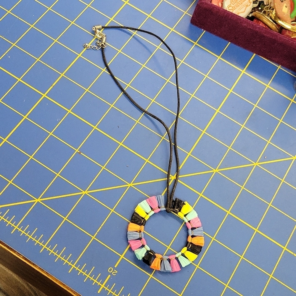 Colored Tassel Circle Pleather 16" +2" extension Necklace